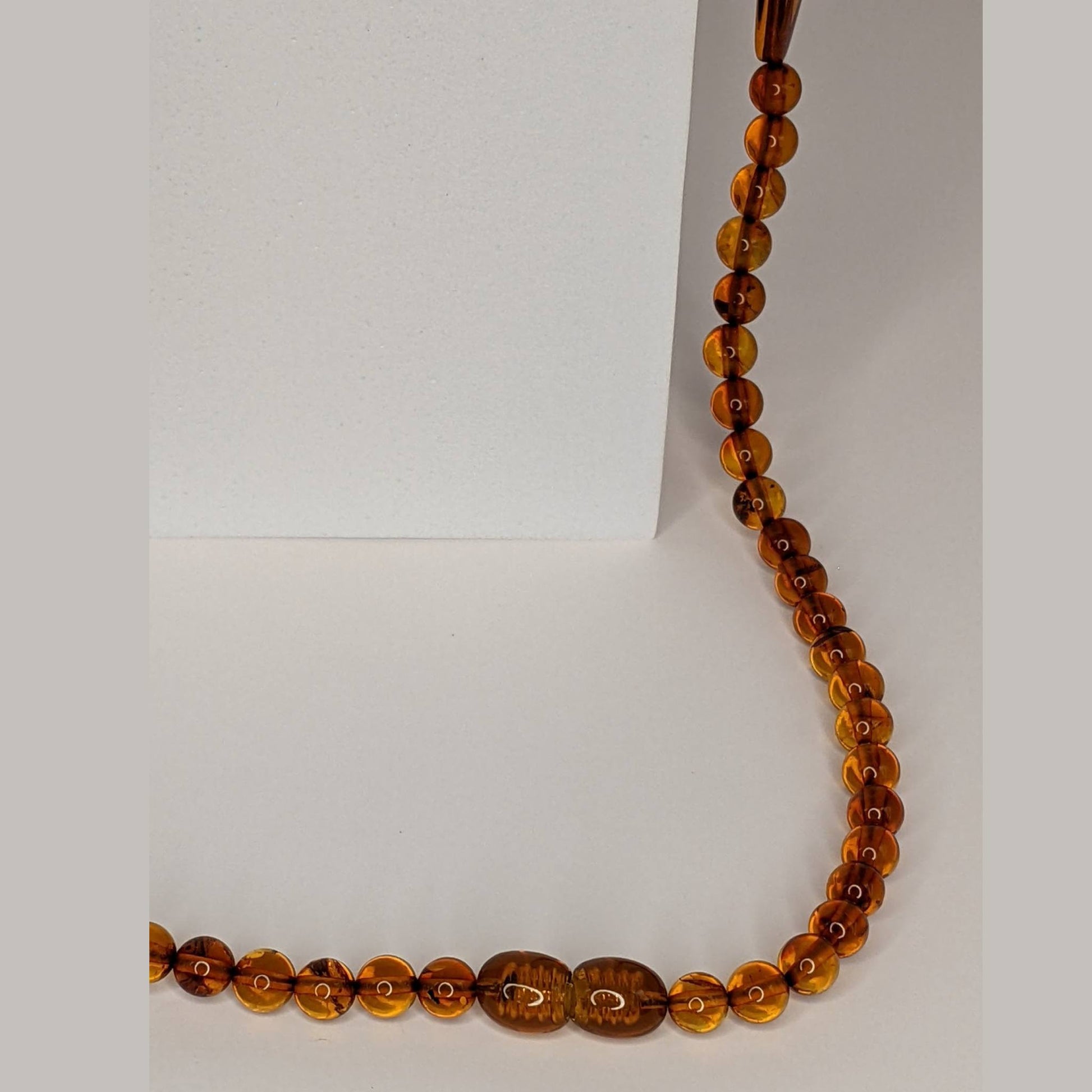 close up of amber beads