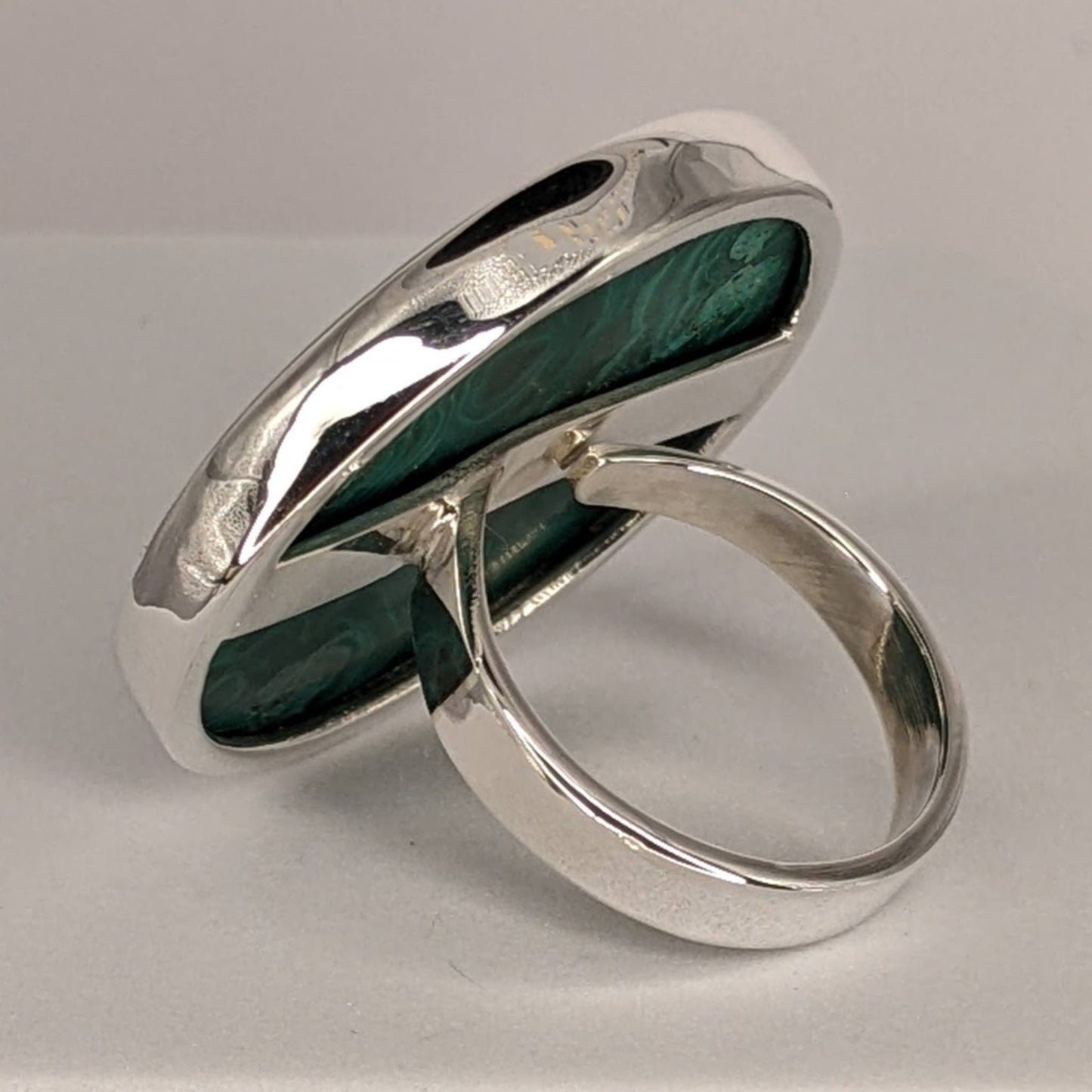 Malachite & Sterling Silver Lg. Teardrop Ring - Back